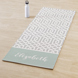 Mint and Grey Trellis Monogram   Editable Colours Yoga Mat