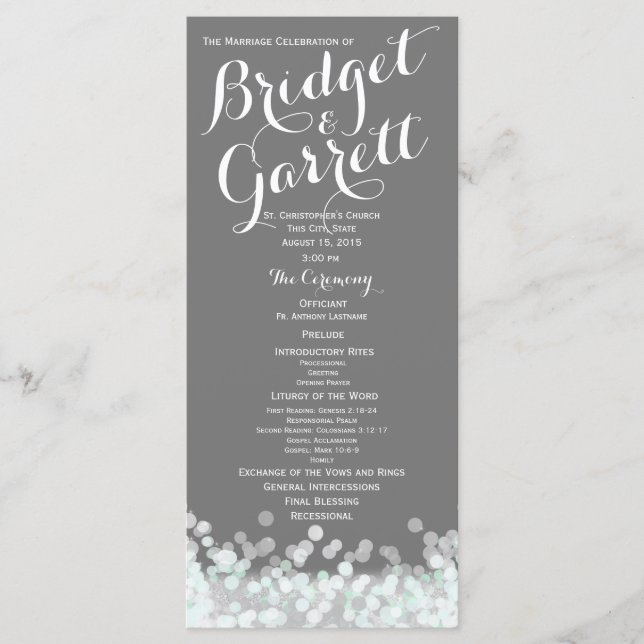 Mint and Grey Twinkle Lights Wedding Program Programme (Front)