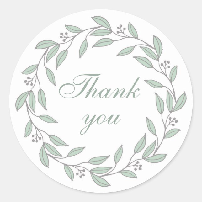 Mint and grey wreath thank you. Summer wedding Classic Round Sticker (Front)