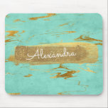 Mint and Marble with Gold Foil and Glitter Mouse Pad<br><div class="desc">Mint Teal Blue and Marble with Gold Foil and Glitter Elegant Monogram Name Mousepad. This case can be customised to include your first name.</div>