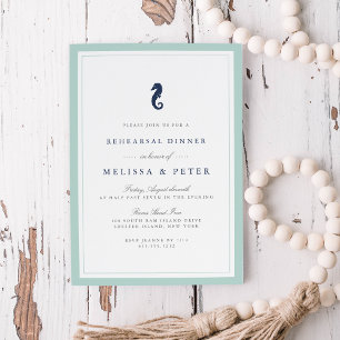 Mint and Navy Seahorse Rehearsal Dinner Invitation