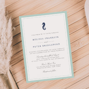Mint and Navy Seahorse Wedding Invitation