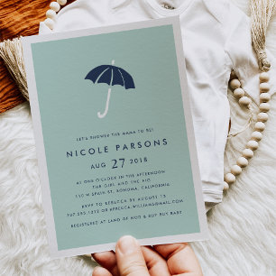 Mint and Navy Umbrella Baby Shower Invitation
