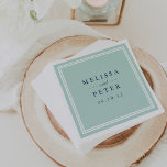 Mint and Navy Wedding Napkin<br><div class="desc">A perfect match for mint and navy color schemes, our summery, coastal-chic wedding cocktail napkins feature a pale seaglass green background with a white border and your names and wedding date in elegant marine navy blue lettering. Coordinates with our Seaglass Tides wedding collection.</div>