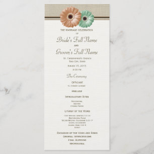 Mint and Peach Gerbera Daisy Wedding Program Programme