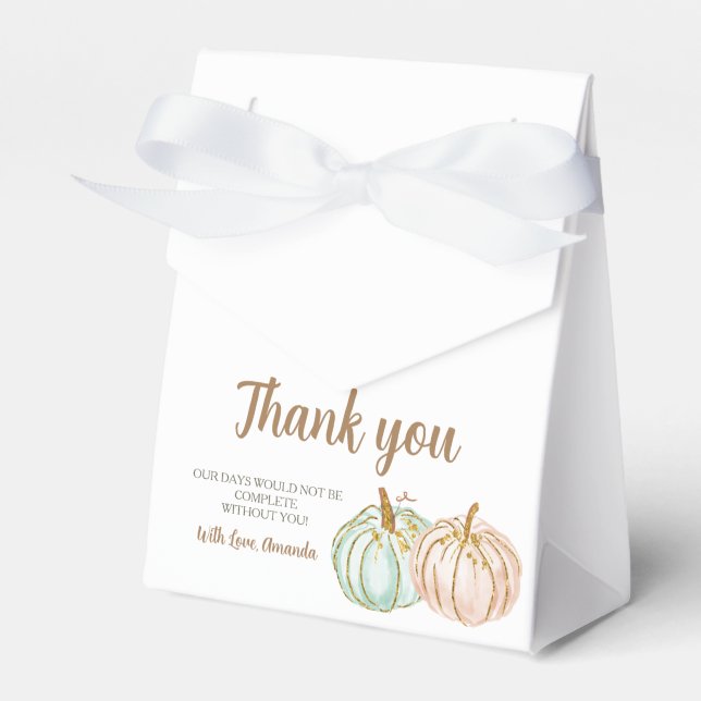 Mint and Peach Pumpkin Gender Reveal Party Favour Box (Front Side)
