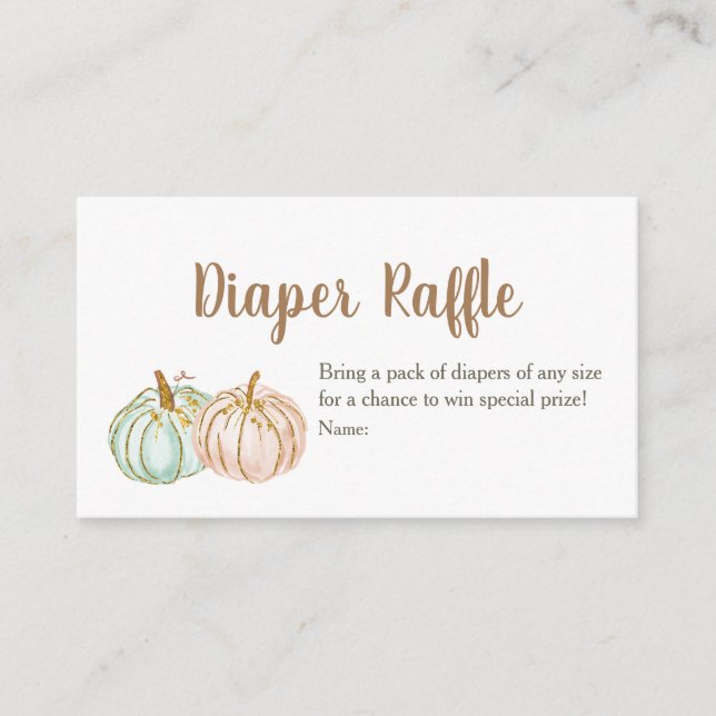 Mint and Peach Pumpkin Gold Diaper Raffle Card (Front)