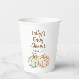 Mint and Peach Pumpkin Gold Glitter White Paper Cups