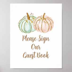Mint and Peach Pumpkin Please Sign our Guest