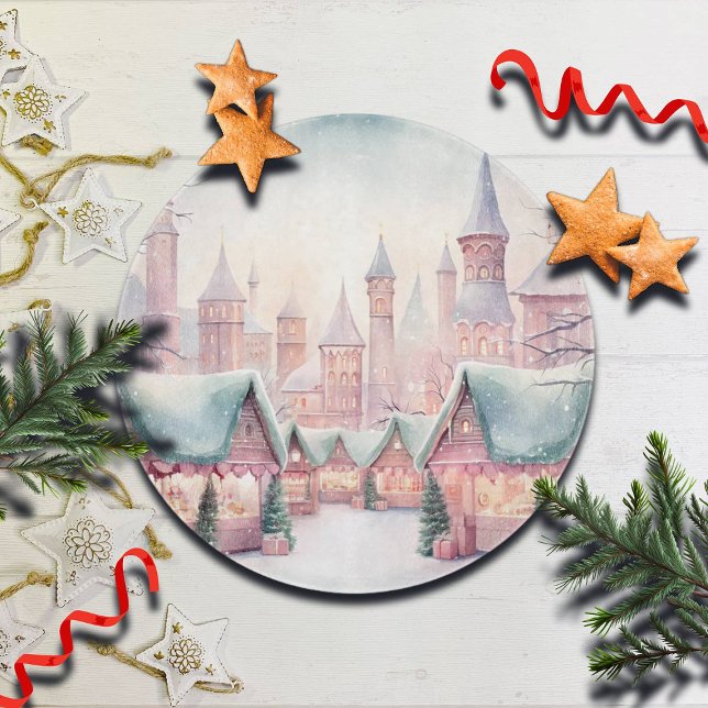 Mint and Pink Cosy Christmas Market - Winter Scene Cutting Board (Creator Uploaded)