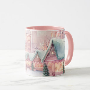 Mint and Pink Cosy Christmas Market - Winter Scene Mug