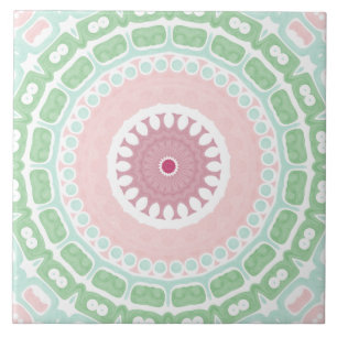 Mint and Pink Decorative Mandala Tile