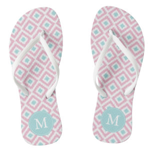 Mint and Pink Ikat Pattern Monogram Jandals