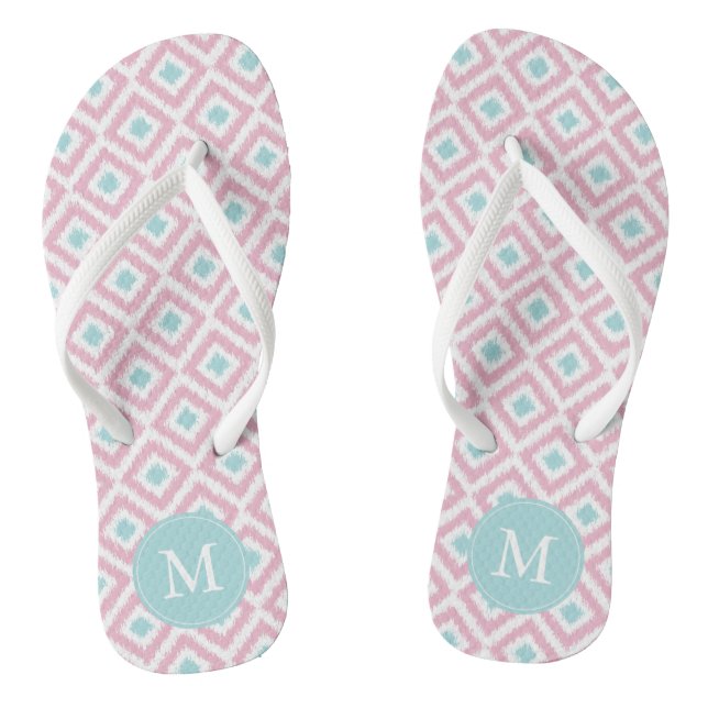 Mint and Pink Ikat Pattern Monogram Jandals (Footbed)