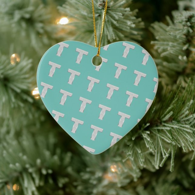 Mint and Pink Silver Letter T Ceramic Tree Decoration (Tree)