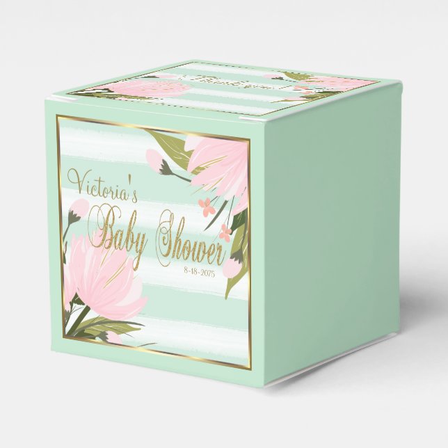 Mint and Pink Stripe Baby Shower Favour Box (Front Side)