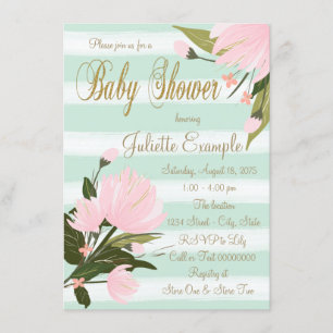 Mint and Pink Stripe Baby Shower Invitation