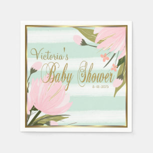 Mint and Pink Stripe Baby Shower Napkin
