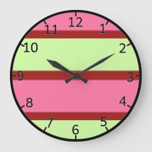 Mint And Pink Stripes Large Clock