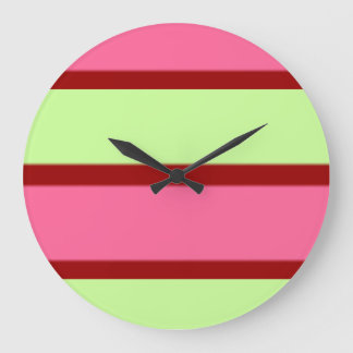 Mint And Pink Stripes Large Clock
