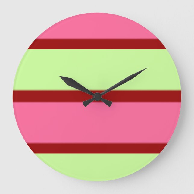Mint And Pink Stripes Large Clock (Front)