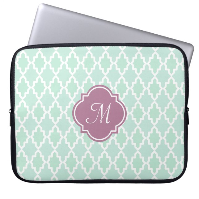 Mint and Plum Moroccan Monogram Laptop Sleeve (Front)
