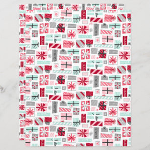 Mint and Red Christmas Presents Scrapbook Paper