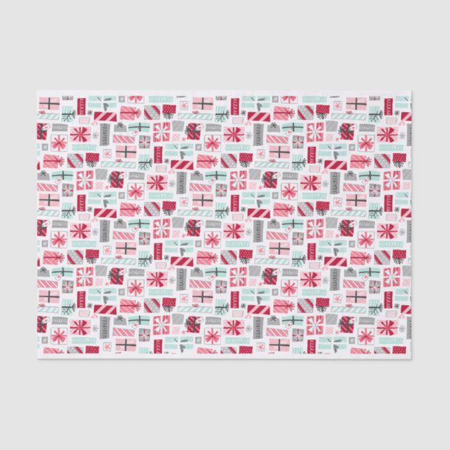 Mint and Red Christmas Presents Tissue Paper (Front)