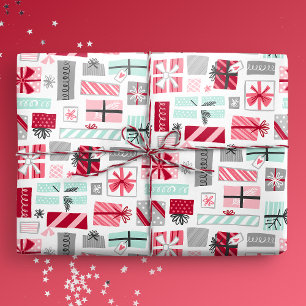 Mint and Red Christmas Presents Wrapping Paper