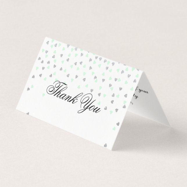 Mint and Silver Thank You Fold Card (Front)