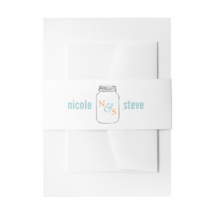 Mint and Tangerine Mason Jar Monogram Wedding Invitation Belly Band