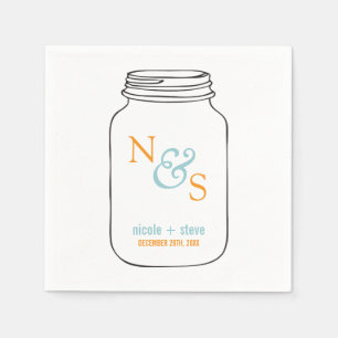 Mint and Tangerine Mason Jar Monogrammed Wedding Napkin