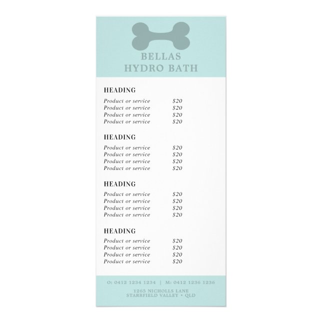 Mint And Teal Dog Bone Rack Card (Front)