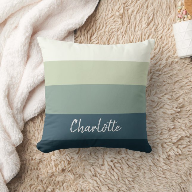 Mint And Teal Stripes Customise Name Cushion (Blanket)