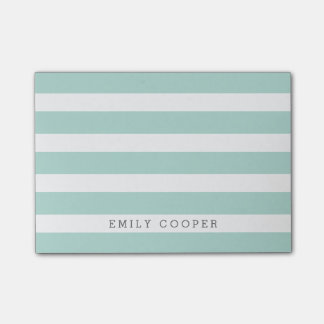 Mint and White Classic Stripes Monogram Post-it Notes
