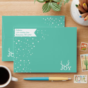 Mint and White Joy Deer Antlers Merry Christmas Envelopes