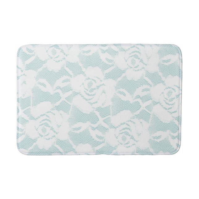 Mint and white lace roses floral  bath mat (Front)