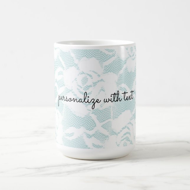 Mint and white lace roses floral  coffee mug (Center)