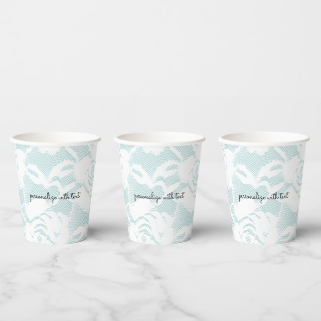 Mint and white lace roses floral  paper cups (Multi)