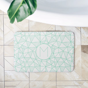 Mint and White Modern Geometric Pattern Monogram Bath Mat