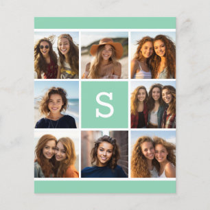Mint and White Photo Collage Monogram Stationery