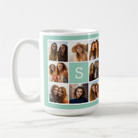 Mint and White Photo Collage with Monogram