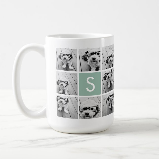 Mint and White Photo Collage with Monogram Coffee Mug (Left)