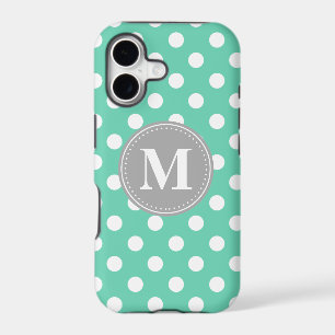 Mint and White Polka Dots Grey Monogram