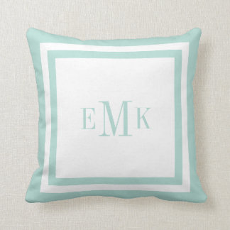 Mint and White Preppy Ribbon Dots Custom Monogram Cushion