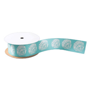 Mint and White Seashells Satin Ribbon
