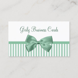 Mint and White Stripes With Girly Light Jade Bow Business Card