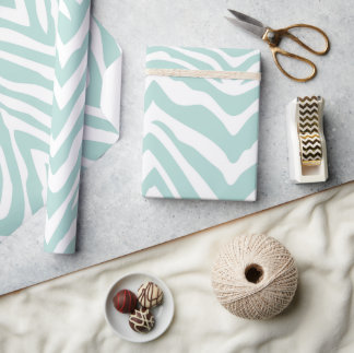 Mint and White Zebra Stripes Animal Print Wrapping Paper