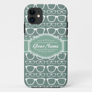 Mint and Whitte Glasses Pattern Personalised Case-Mate iPhone Case