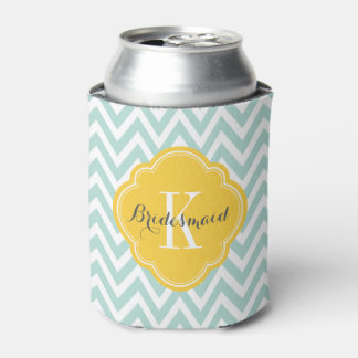 Mint and Yellow Chevron Monogram Can Cooler